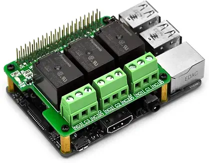 OryxPi 3-channel relay HAT on Raspberry Pi